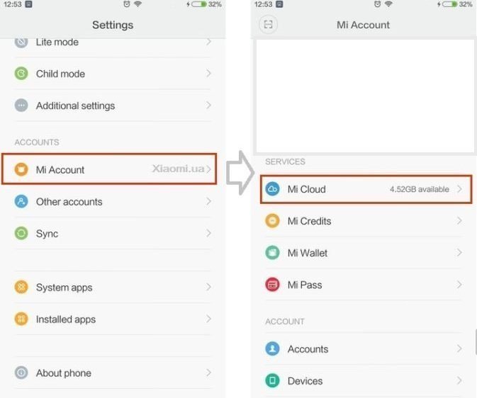 Вход в Mi Cloud через Mi аккаунт на Xiaomi Вход в Mi Cloud через Mi аккаунт на Xiaomi